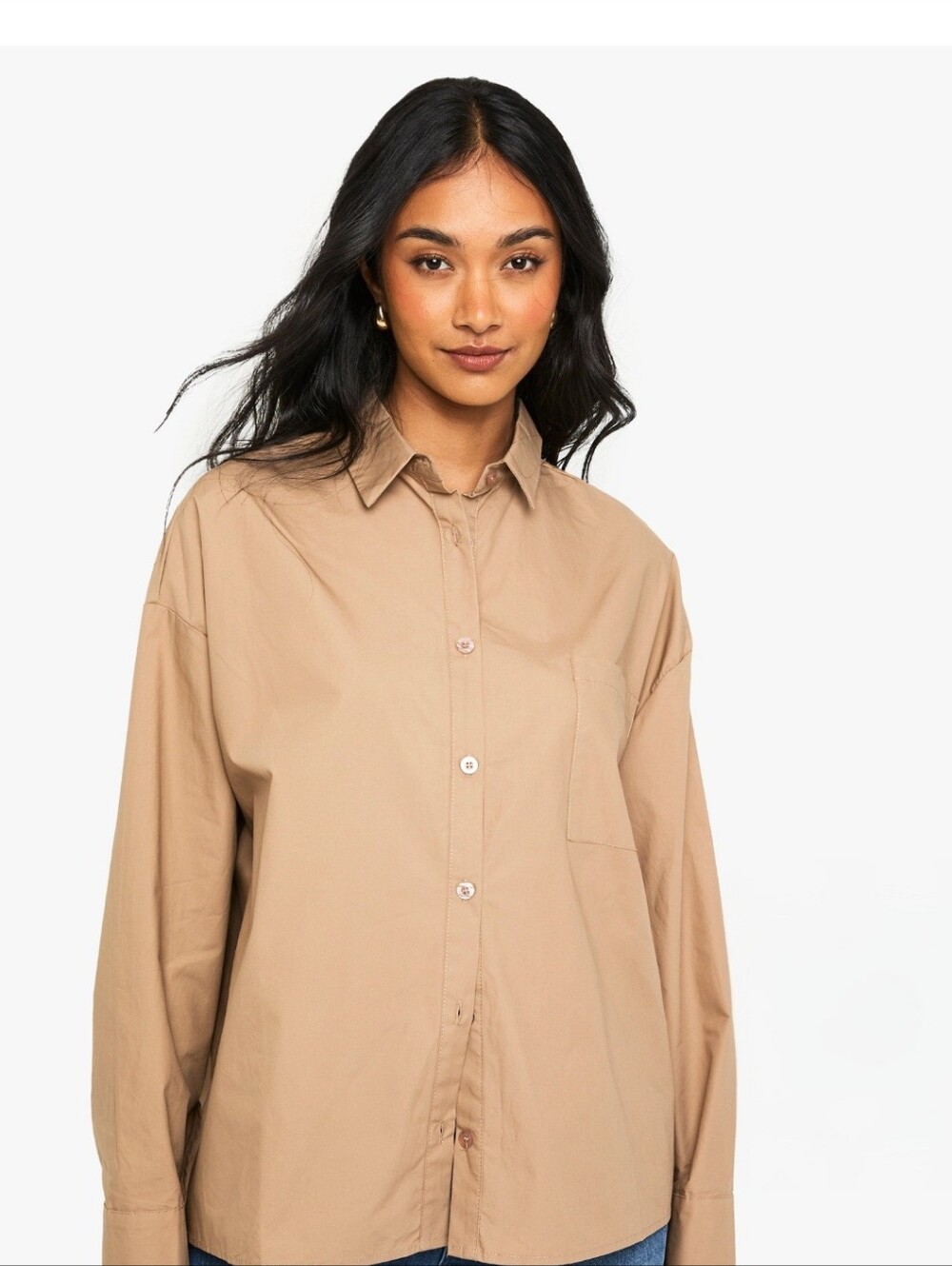 Maeve by Anthropologie Taupe Button Up Oversized Blouse Sz 1X - Picture 3 of 13